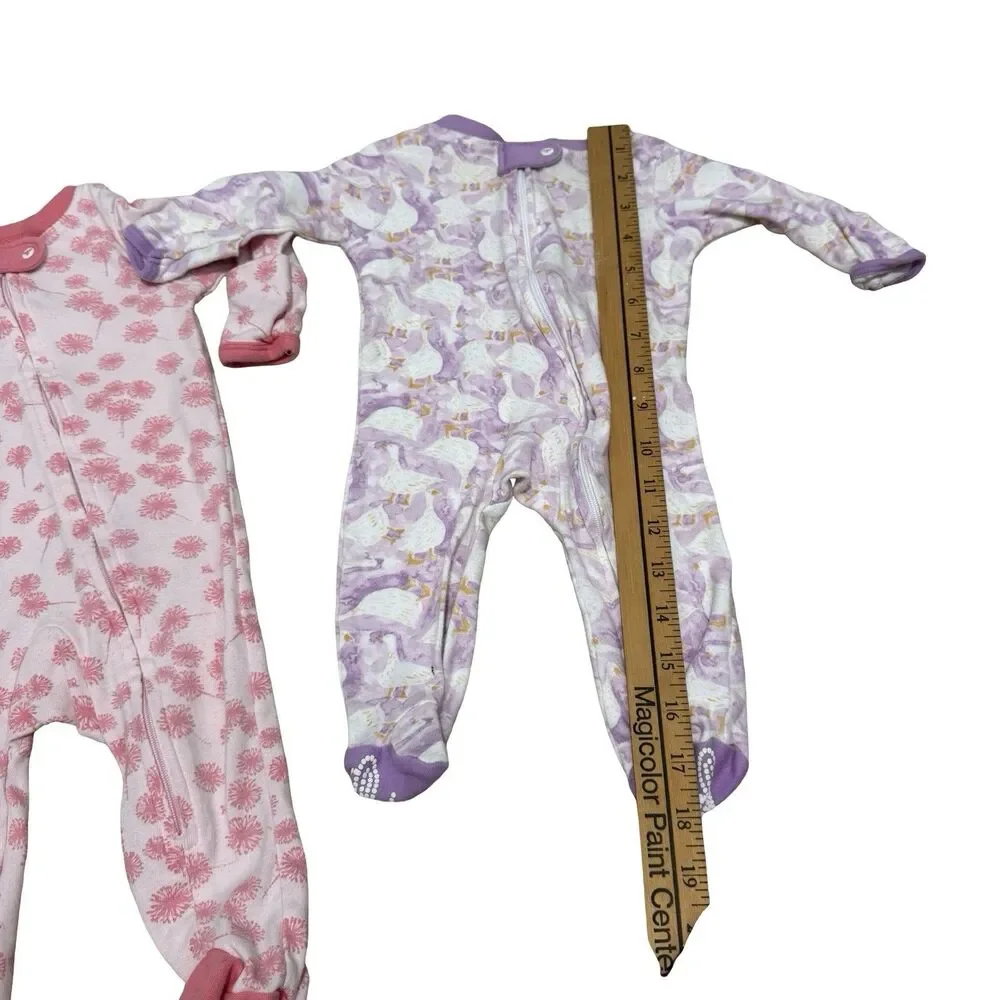 2 Burt's Bees Baby cotton Footed Coverall sleeper-0-3 months Purple Goose Pink